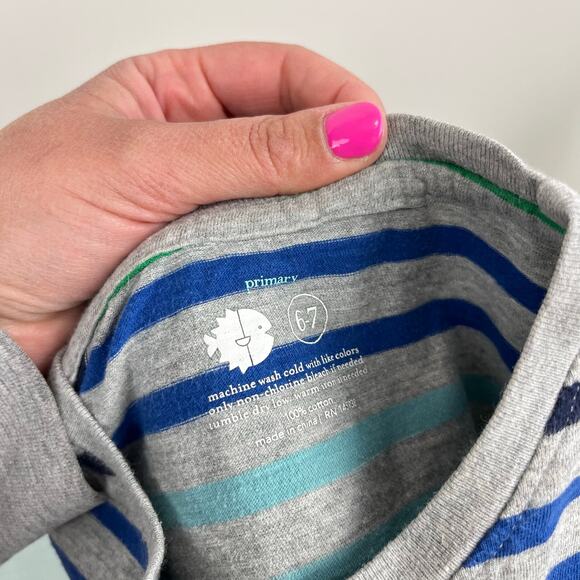 Primary Rainbow Stripe Long Sleeve T-Shirt 6-7 - Picture 3 of 5